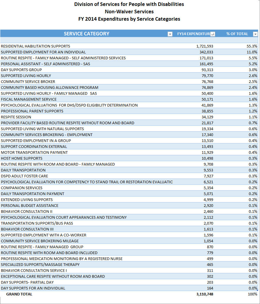 Non-waiver Services Expenditures by Category